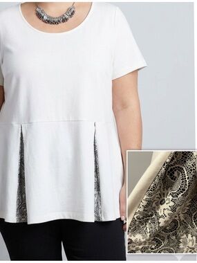 PENNINGTONS Cream Short Sleeve Insert Pleat peplum Top size 3X